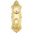Emtek Keyed Victoria 9" Brass Door Handle Plate in Polished Brass with Victoria knob