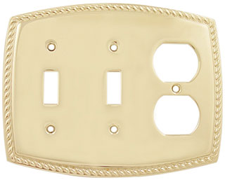 Emtek Rope 2-Toggle/1-Duplex Brass Switchplate in PVD