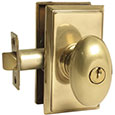 Emtek Egg Brass Keyed Door Knob Lock Set in PVD with Rectangular rosette