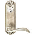 Emtek Keyed Style-#16 8-1/4" Bronze Door Handle Plate in Silver Patina with Medici lever